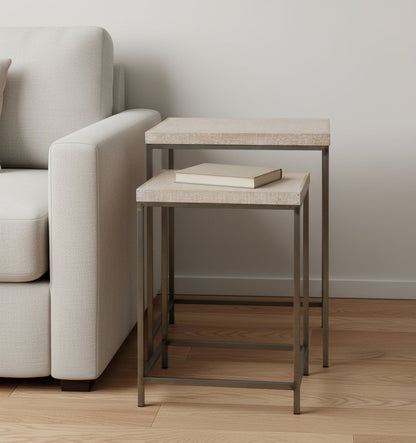 Set of Two 25" Black And Brown Solid Wood Nested Tables HomeRoots