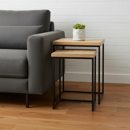 Set of Two 25" Black And Brown Solid Wood Nested Tables HomeRoots