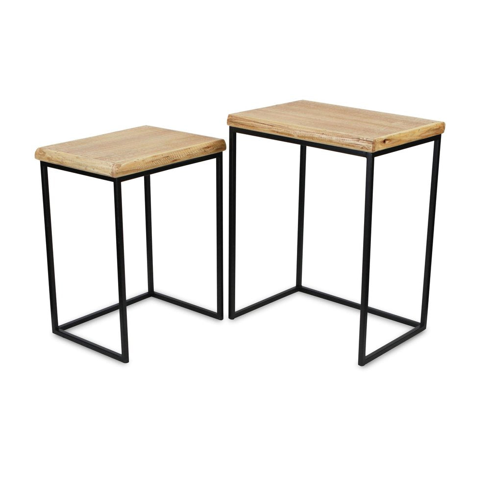 Set of Two 25" Black And Brown Solid Wood Nested Tables HomeRoots