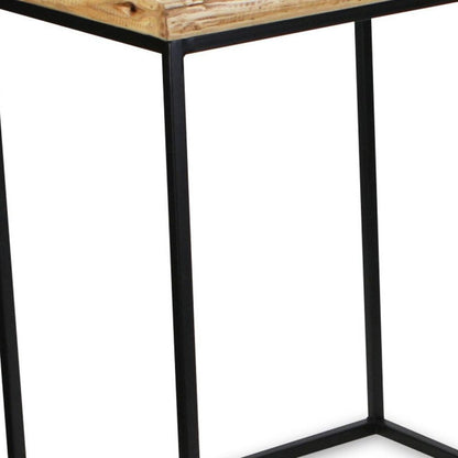 Set of Two 25" Black And Brown Solid Wood Nested Tables HomeRoots