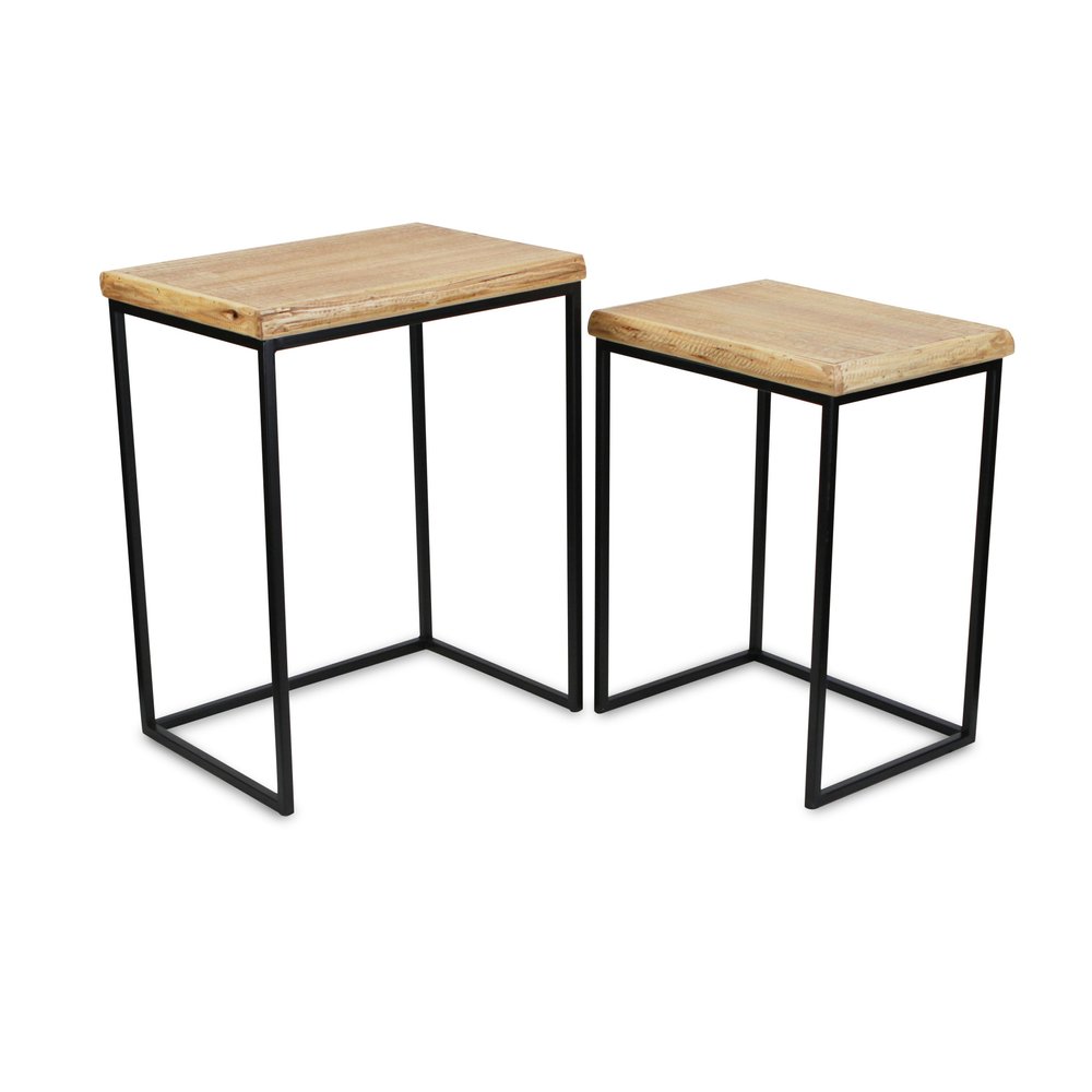 Set of Two 25" Black And Brown Solid Wood Nested Tables HomeRoots