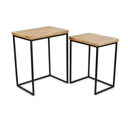 Set of Two 25" Black And Brown Solid Wood Nested Tables HomeRoots