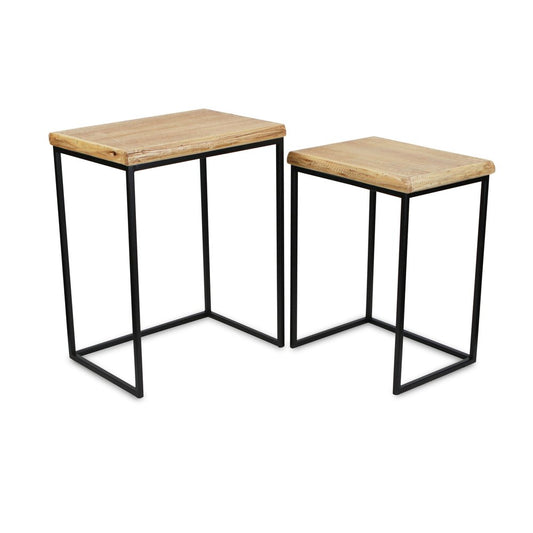 Set of Two 25" Black And Brown Solid Wood Nested Tables HomeRoots