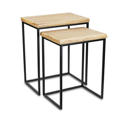 Set of Two 25" Black And Brown Solid Wood Nested Tables HomeRoots