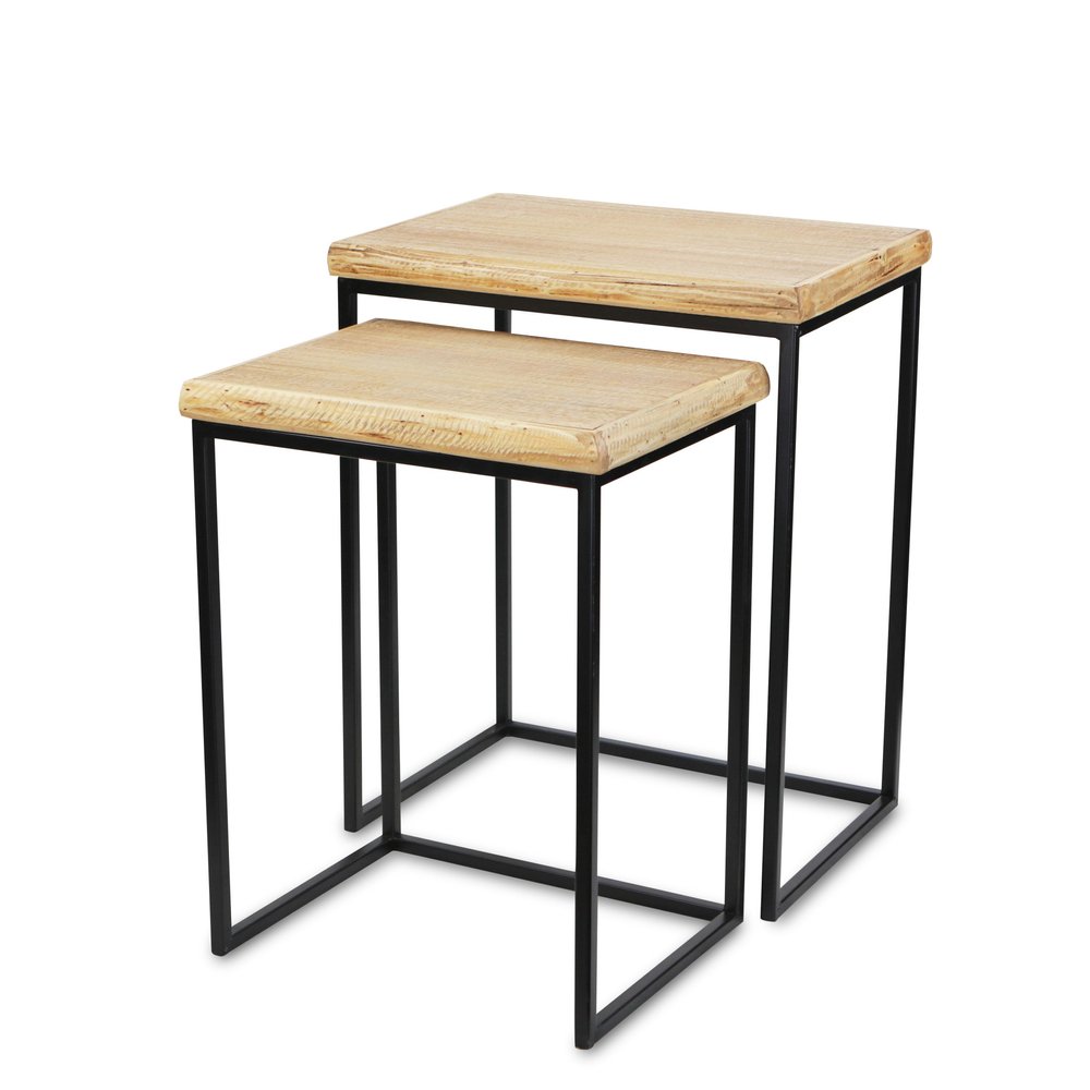Set of Two 25" Black And Brown Solid Wood Nested Tables HomeRoots