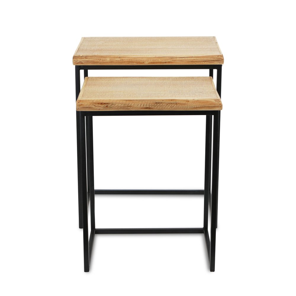 Set of Two 25" Black And Brown Solid Wood Nested Tables HomeRoots