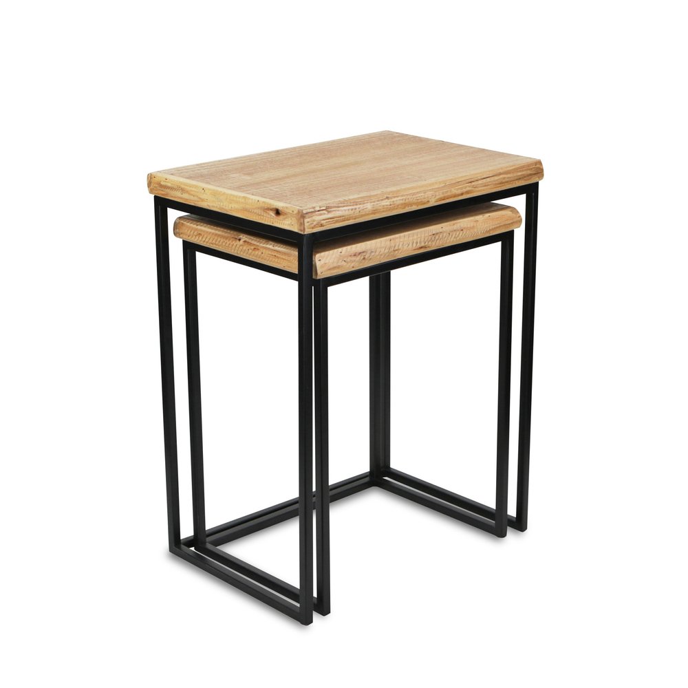 Set of Two 25" Black And Brown Solid Wood Nested Tables HomeRoots