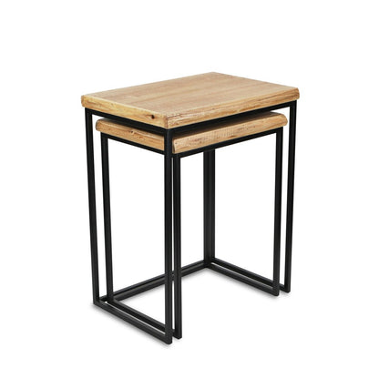 Set of Two 25" Black And Brown Solid Wood Nested Tables HomeRoots