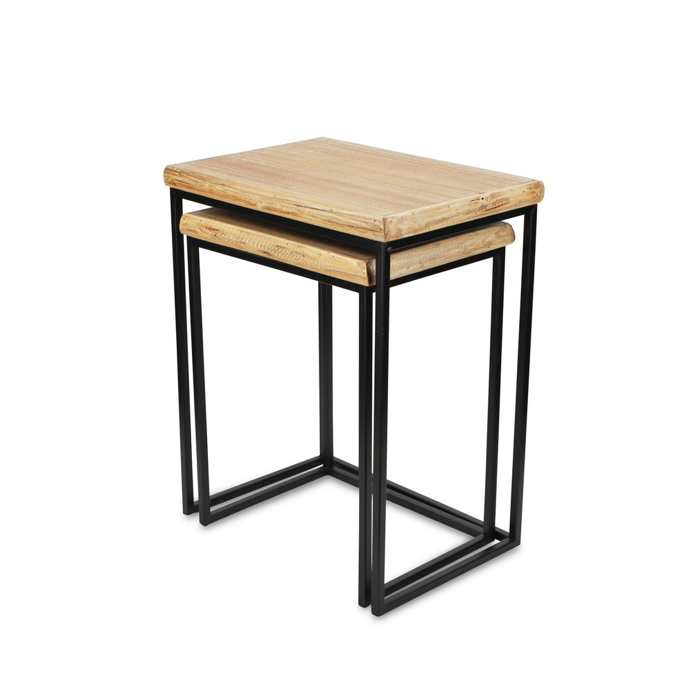 Set of Two 25" Black And Brown Solid Wood Nested Tables HomeRoots