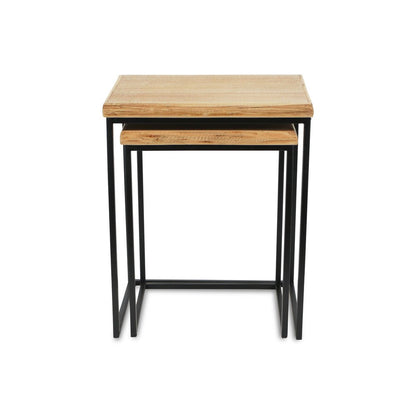 Set of Two 25" Black And Brown Solid Wood Nested Tables HomeRoots