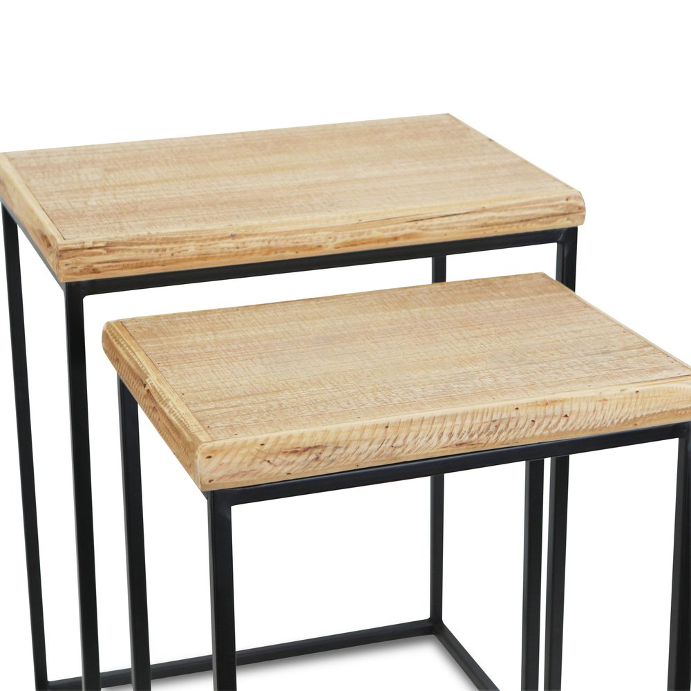 Set of Two 25" Black And Brown Solid Wood Nested Tables HomeRoots