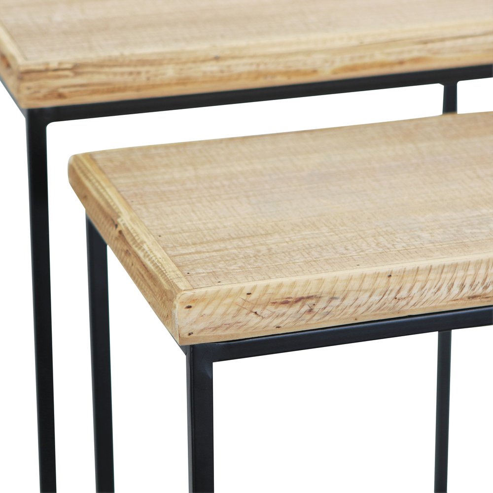 Set of Two 25" Black And Brown Solid Wood Nested Tables HomeRoots