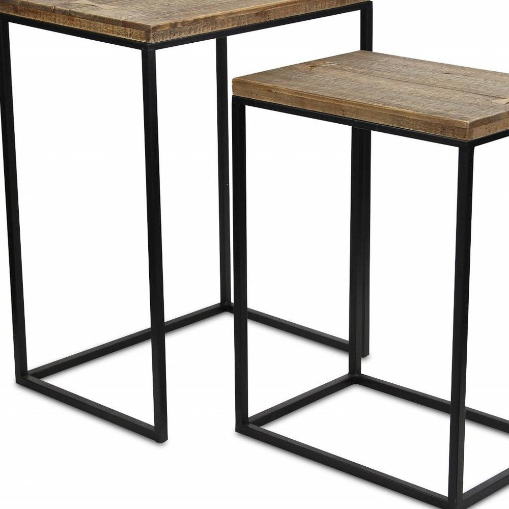 Set of Two 24" Black And Brown Solid Wood Nested Tables HomeRoots