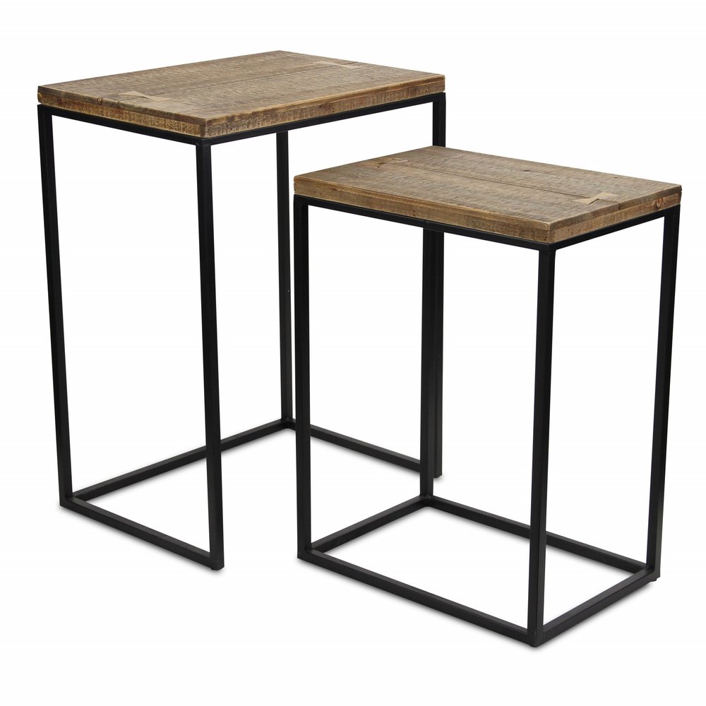 Set of Two 24" Black And Brown Solid Wood Nested Tables HomeRoots