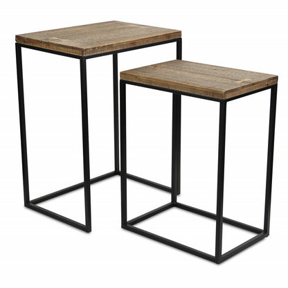 Set of Two 24" Black And Brown Solid Wood Nested Tables HomeRoots