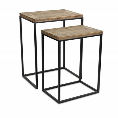 Set of Two 24" Black And Brown Solid Wood Nested Tables HomeRoots