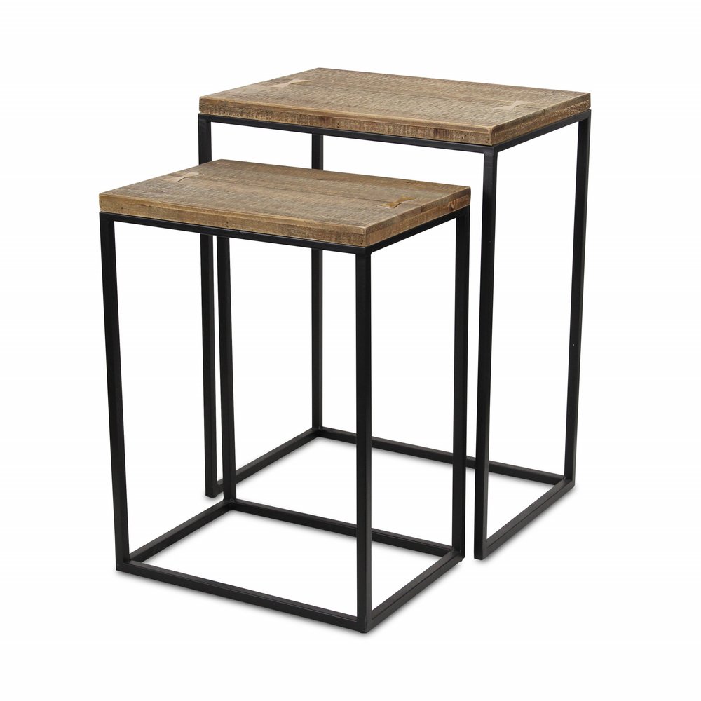 Set of Two 24" Black And Brown Solid Wood Nested Tables HomeRoots