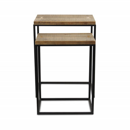 Set of Two 24" Black And Brown Solid Wood Nested Tables HomeRoots