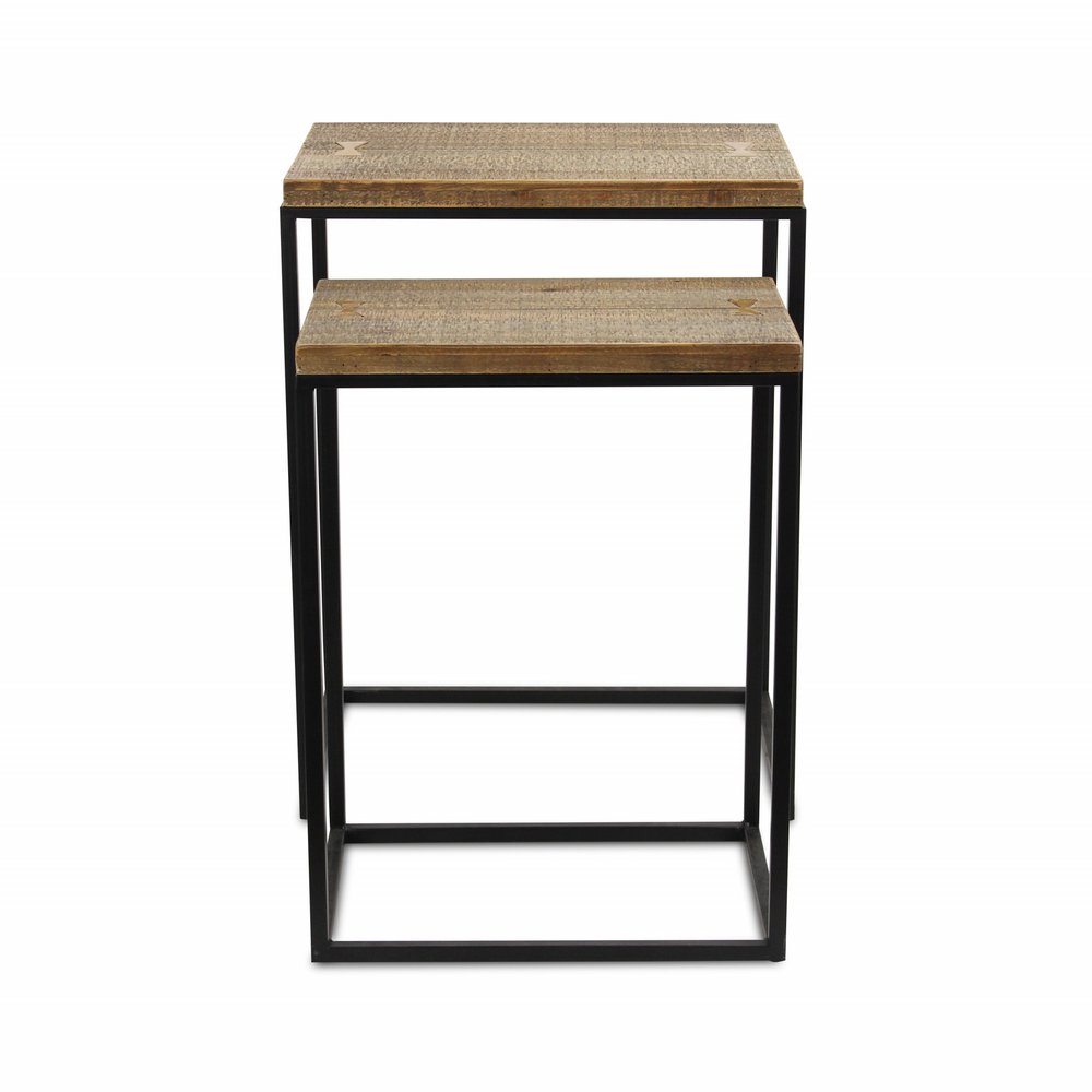 Set of Two 24" Black And Brown Solid Wood Nested Tables HomeRoots