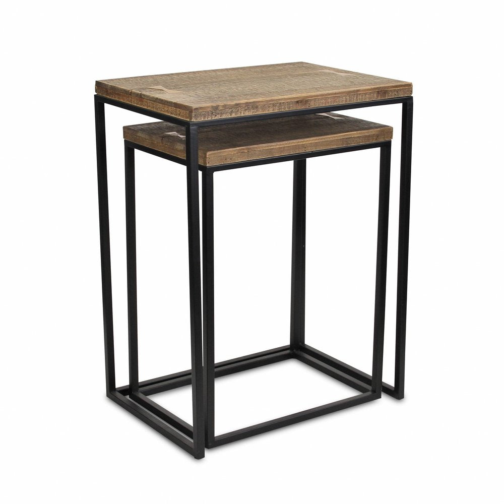 Set of Two 24" Black And Brown Solid Wood Nested Tables HomeRoots
