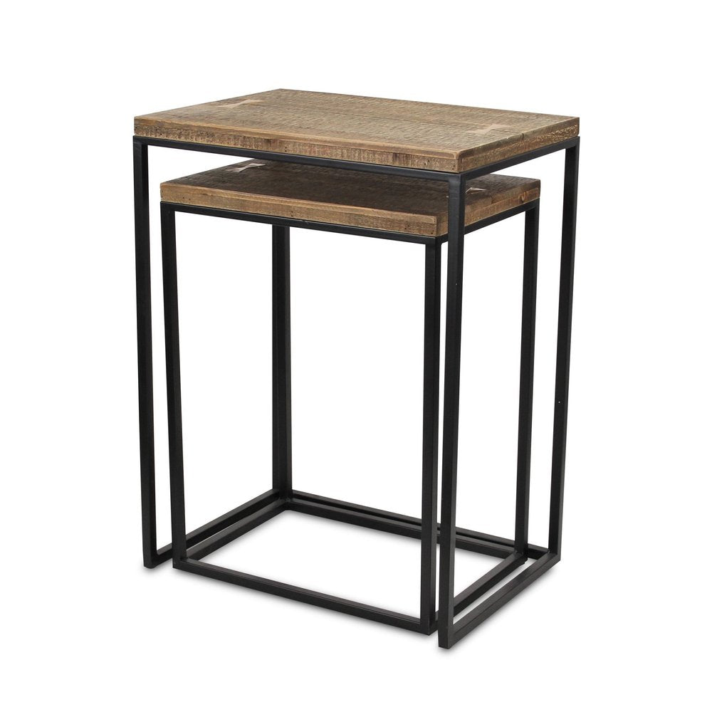 Set of Two 24" Black And Brown Solid Wood Nested Tables HomeRoots