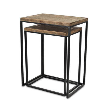 Set of Two 24" Black And Brown Solid Wood Nested Tables HomeRoots