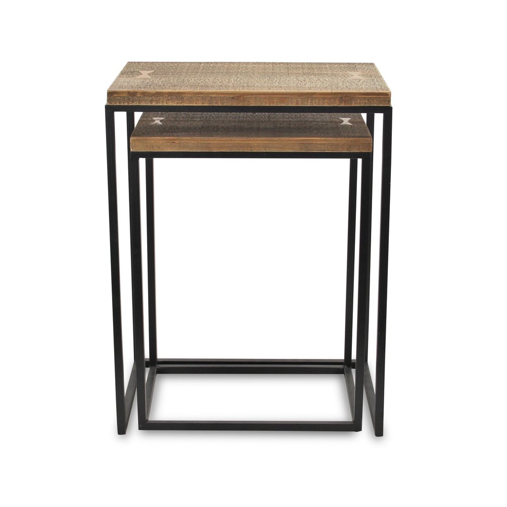 Set of Two 24" Black And Brown Solid Wood Nested Tables HomeRoots