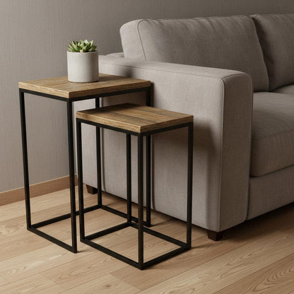 Set of Two 24" Black And Brown Solid Wood Nested Tables HomeRoots
