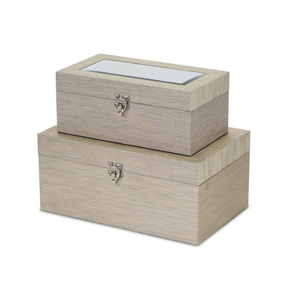Set of Two Rose Gold Nesting Wood And Mirrored Glass Organizing Box With Lid HomeRoots
