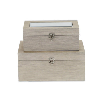 Set of Two Rose Gold Nesting Wood And Mirrored Glass Organizing Box With Lid HomeRoots