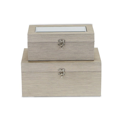 Set of Two Rose Gold Nesting Wood And Mirrored Glass Organizing Box With Lid HomeRoots