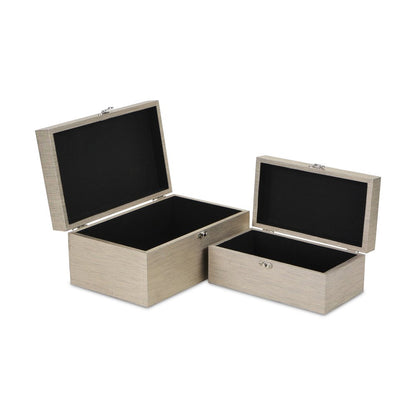 Set of Two Rose Gold Nesting Wood And Mirrored Glass Organizing Box With Lid HomeRoots