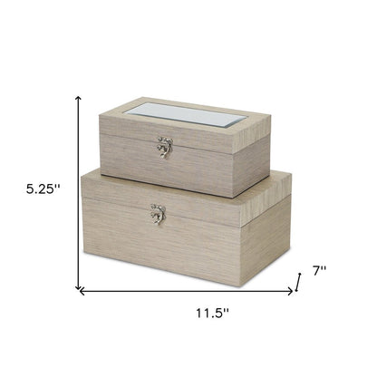 Set of Two Rose Gold Nesting Wood And Mirrored Glass Organizing Box With Lid HomeRoots