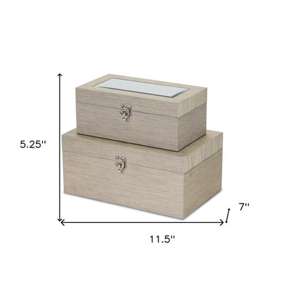 Set of Two Rose Gold Nesting Wood And Mirrored Glass Organizing Box With Lid HomeRoots