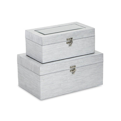 Set of Two Silver Nesting Wood And Mirrored Glass Organizing Box With Lid HomeRoots