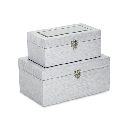 Set of Two Silver Nesting Wood And Mirrored Glass Organizing Box With Lid HomeRoots