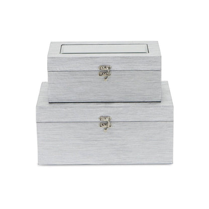 Set of Two Silver Nesting Wood And Mirrored Glass Organizing Box With Lid HomeRoots