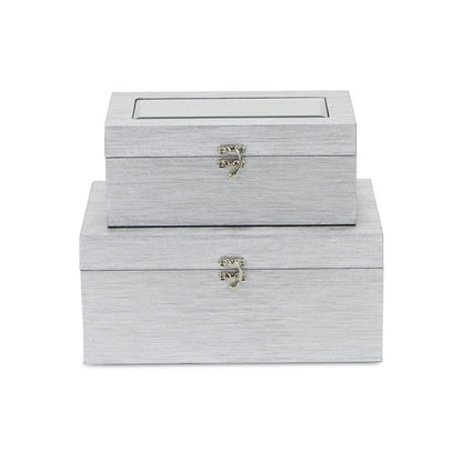 Set of Two Silver Nesting Wood And Mirrored Glass Organizing Box With Lid HomeRoots