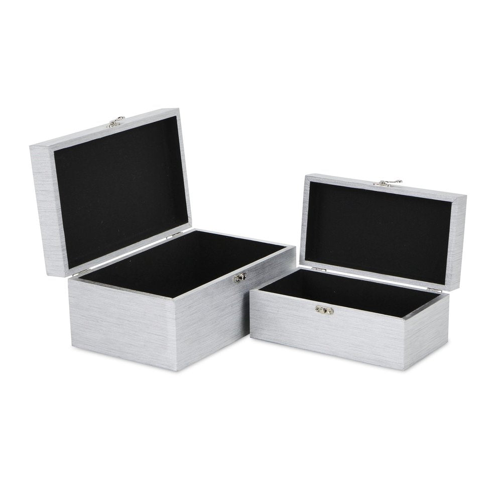 Set of Two Silver Nesting Wood And Mirrored Glass Organizing Box With Lid HomeRoots