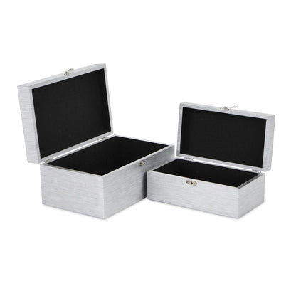 Set of Two Silver Nesting Wood And Mirrored Glass Organizing Box With Lid HomeRoots