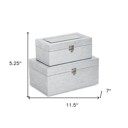 Set of Two Silver Nesting Wood And Mirrored Glass Organizing Box With Lid HomeRoots