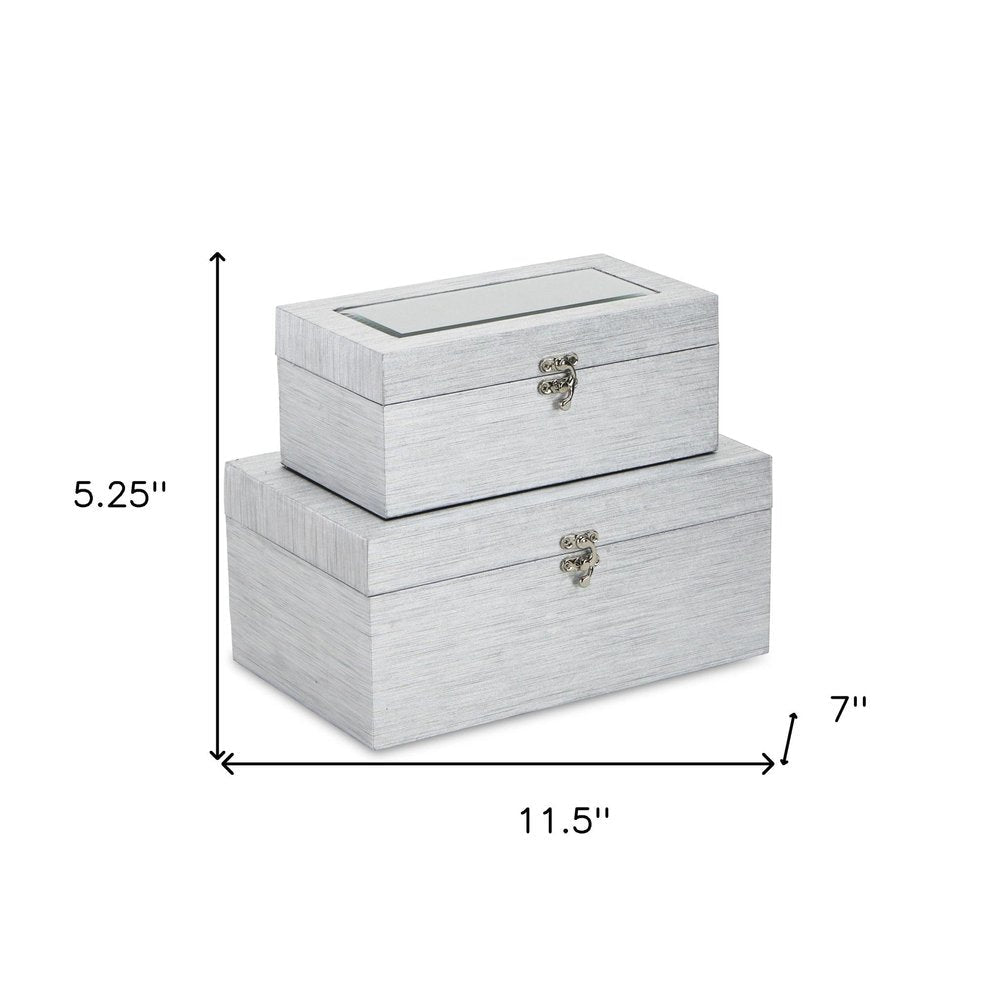 Set of Two Silver Nesting Wood And Mirrored Glass Organizing Box With Lid HomeRoots