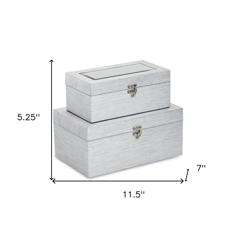 Set of Two Silver Nesting Wood And Mirrored Glass Organizing Box With Lid HomeRoots