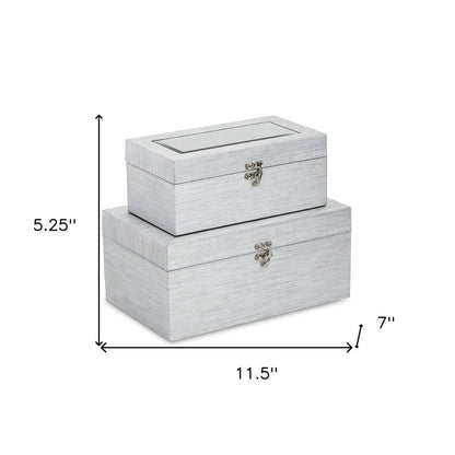 Set of Two Silver Nesting Wood And Mirrored Glass Organizing Box With Lid HomeRoots