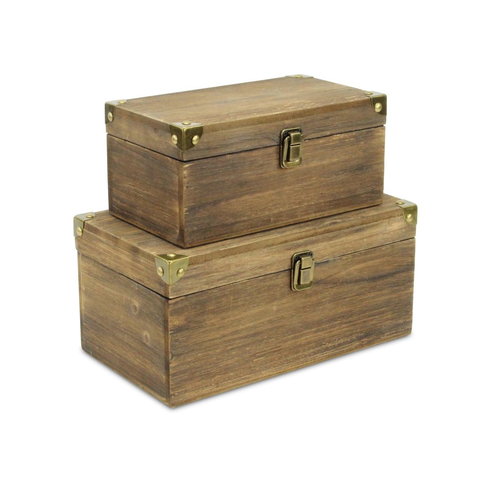 Set of Two Natural Nesting Wood And Metal Organizing Box With Lid HomeRoots