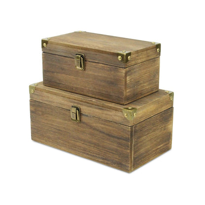 Set of Two Natural Nesting Wood And Metal Organizing Box With Lid HomeRoots