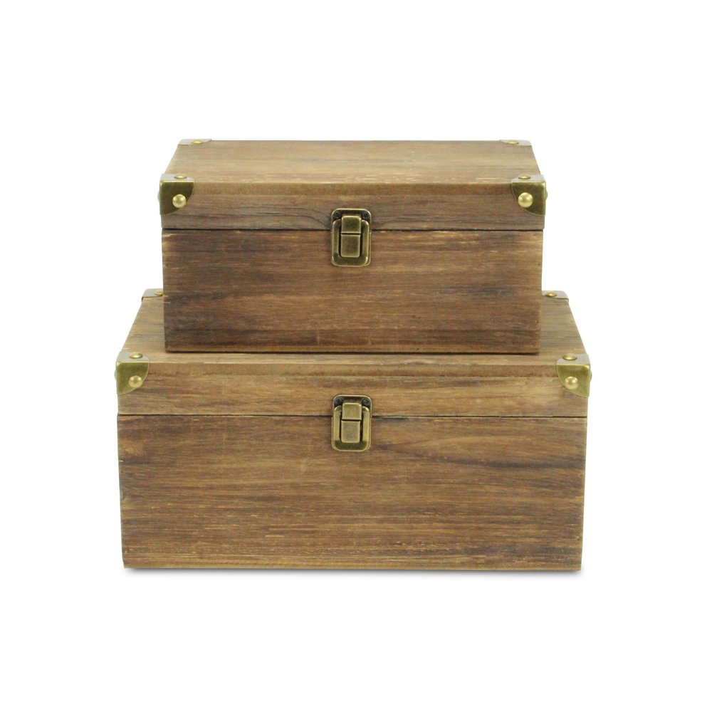 Set of Two Natural Nesting Wood And Metal Organizing Box With Lid HomeRoots