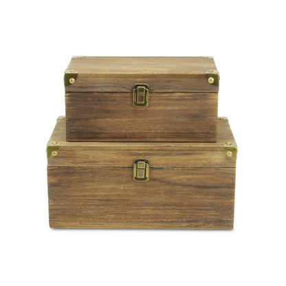 Set of Two Natural Nesting Wood And Metal Organizing Box With Lid HomeRoots
