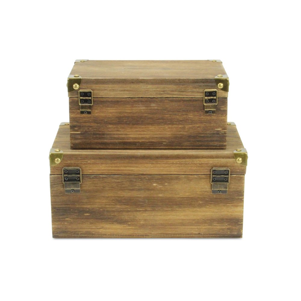 Set of Two Natural Nesting Wood And Metal Organizing Box With Lid HomeRoots