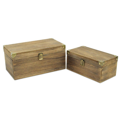 Set of Two Natural Nesting Wood And Metal Organizing Box With Lid HomeRoots